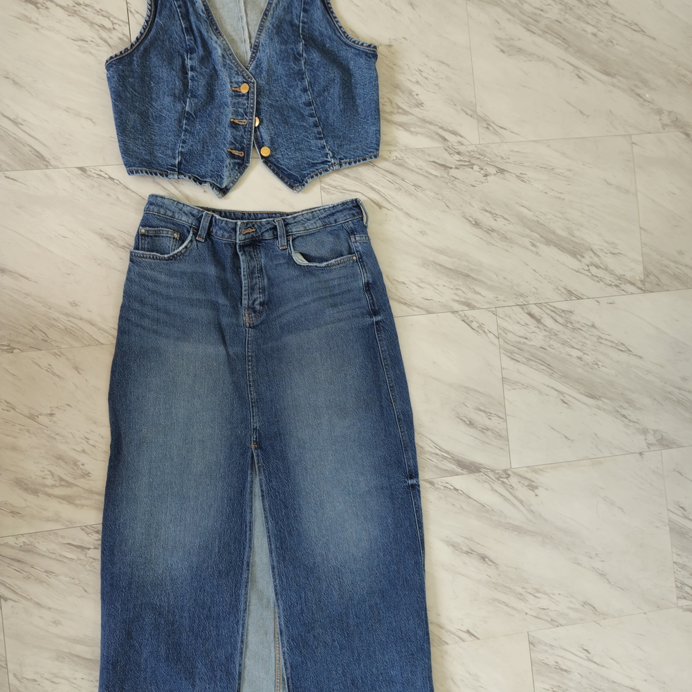 Zara Blue Denim Maxi Skirt and Vest Set ZARA - Picture 9 of 14